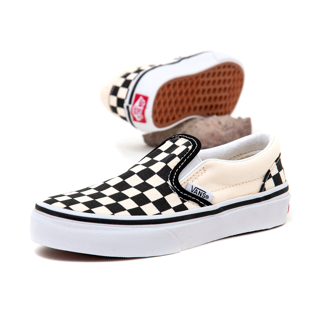 Kids Classic Slip-On (CheckerBoard) Black / White VBU