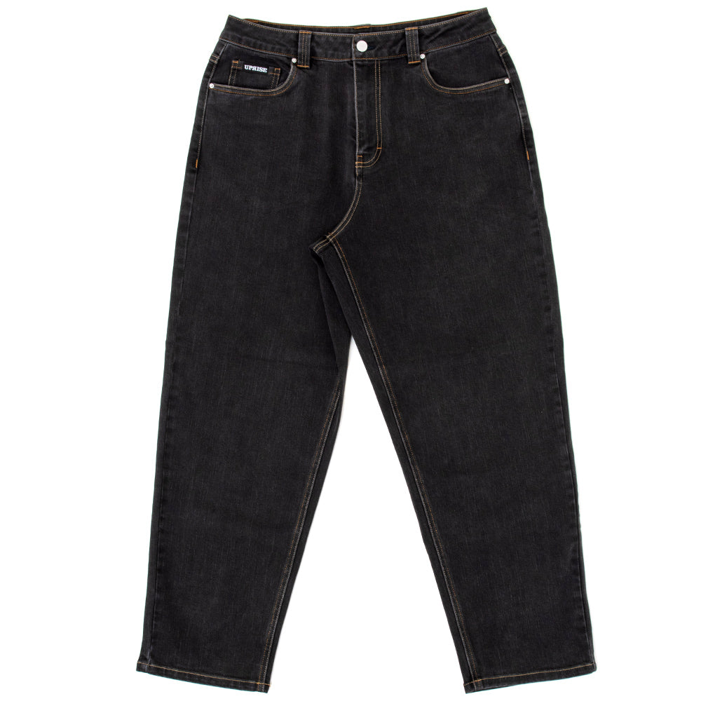 【PALEJADE】Black Cotton Low-Rise Demim Jean Just Black Denim - High Waisted Skater Jean | Dark Denim