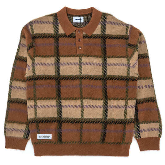 Ivy Button Up Knit Sweater (Brown / Tan)