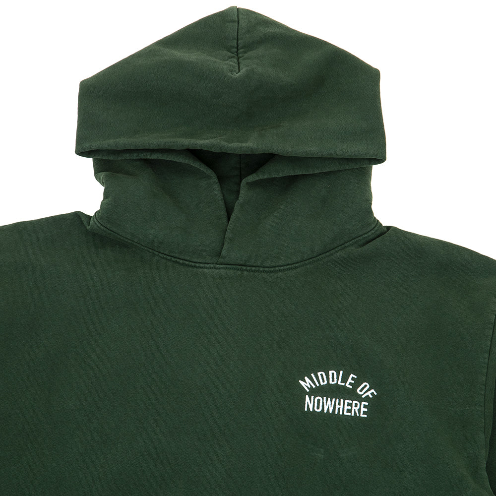 Middle of Nowhere Embroidered Hooded Sweatshirt (Hunter Green)