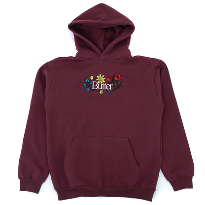Floral Embroidered Pullover Hooded Sweatshirts (Wine)