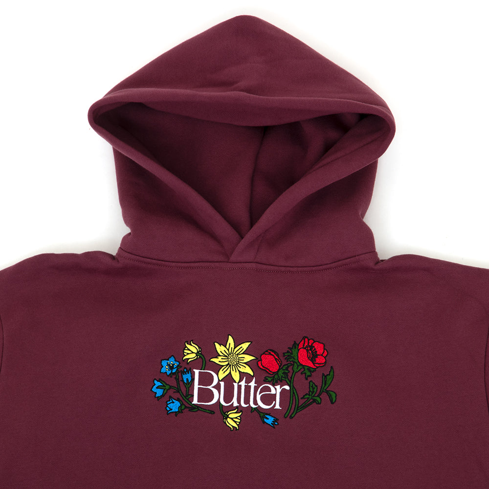 Floral Embroidered Pullover Hooded Sweatshirts (Wine)