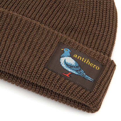 Lil Pigeon Label Cuff Beanie (Brown / Gold)