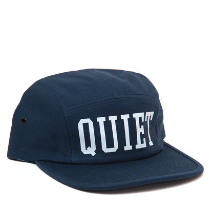 Quiet Big Text 5 Panel Camper Strapback Hat (Navy)