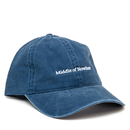 Middle of Nowhere Desert Serif Dad Strapback Hat (Vintage Blue)