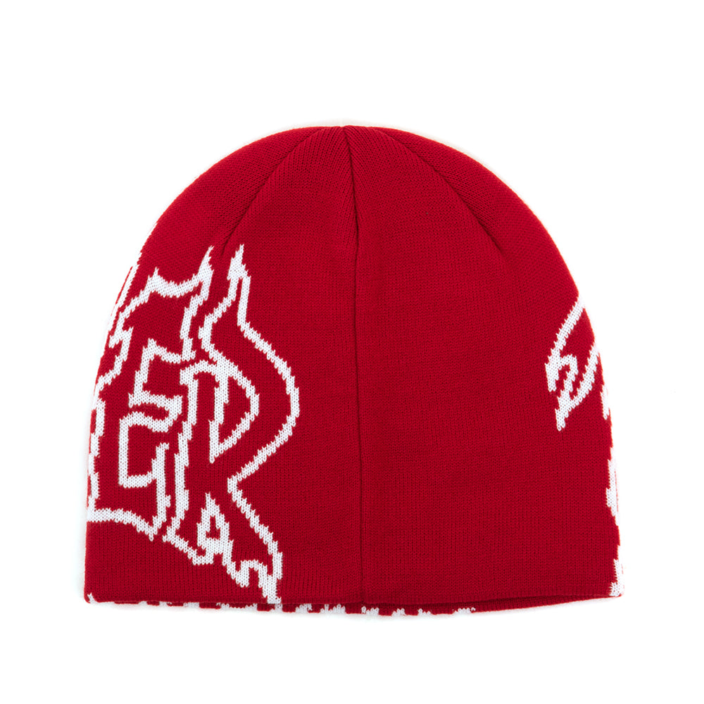 Fire Outlined Skully Beanie (Red)