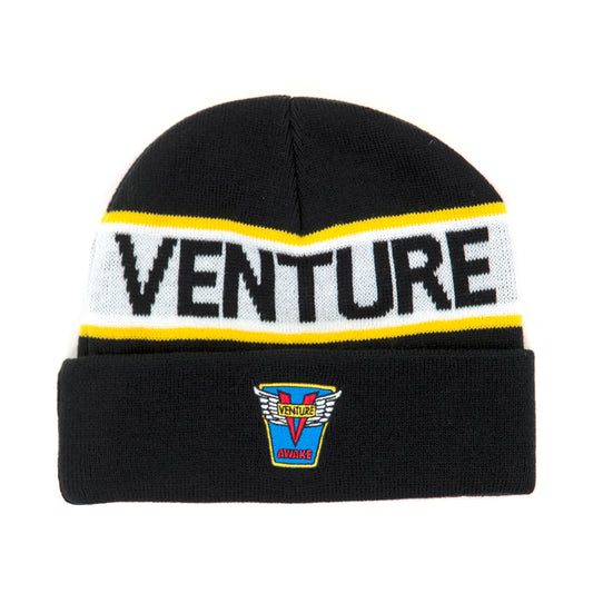 Emblem Cuff Beanie (Black / White / Yellow)