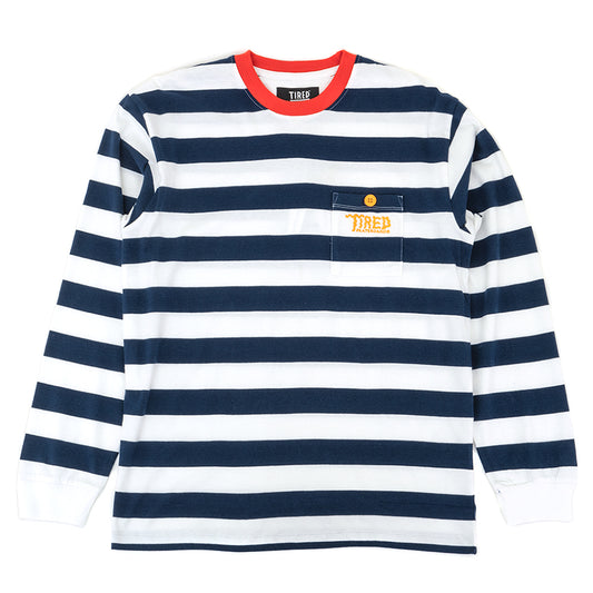 Squiggly Logo Striped Pocket L/S Shirt (Red / Navy)