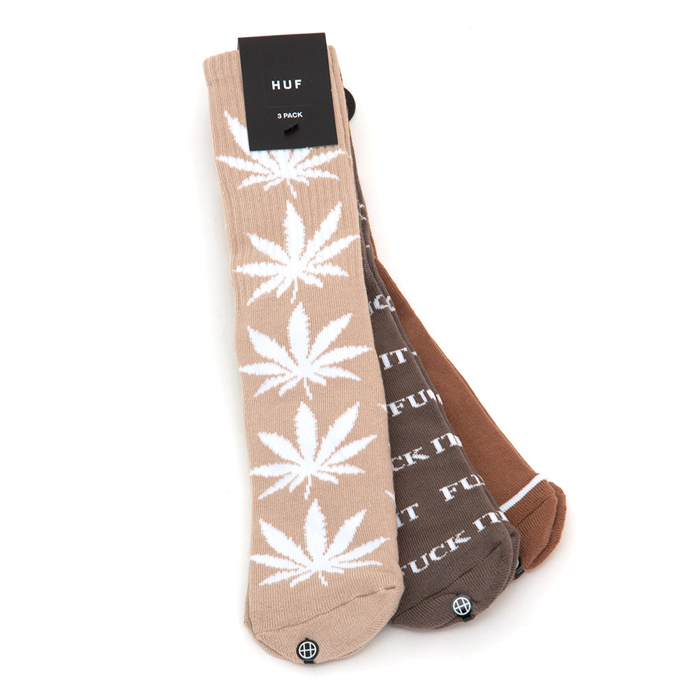 HUF Variety 3 Pack Crew Sock (Brown)