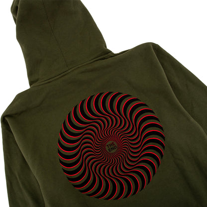Classic Swirl Overlay Zip Hooded Sweatshirt (Army / Black / Red)