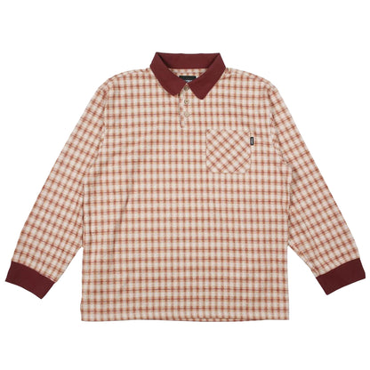 E.S.P. L/S Polo Shirt (Peach / Burgundy)
